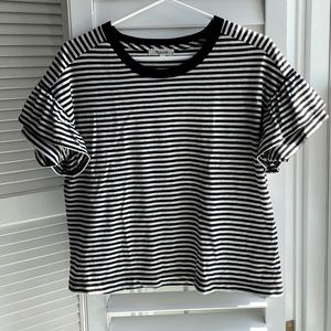 MADEWELL stripe t shirt with ruffle sleeve detail